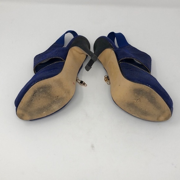 Alexander McQueen Blue Snakeskin Peep Toe Skull Zip Slingback Heels size 34 - Picture 7 of 7